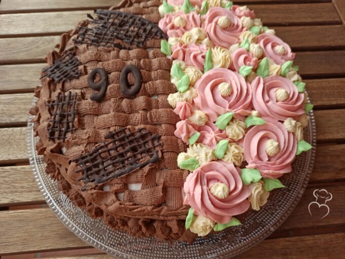 Tarta de flores con mousseline de vainilla y chocolate