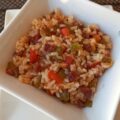 arroz blanco con jamón y pimientos